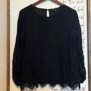 Zac & Rachel Black Floral Lace Bell Sleeve Blouse | SZ L